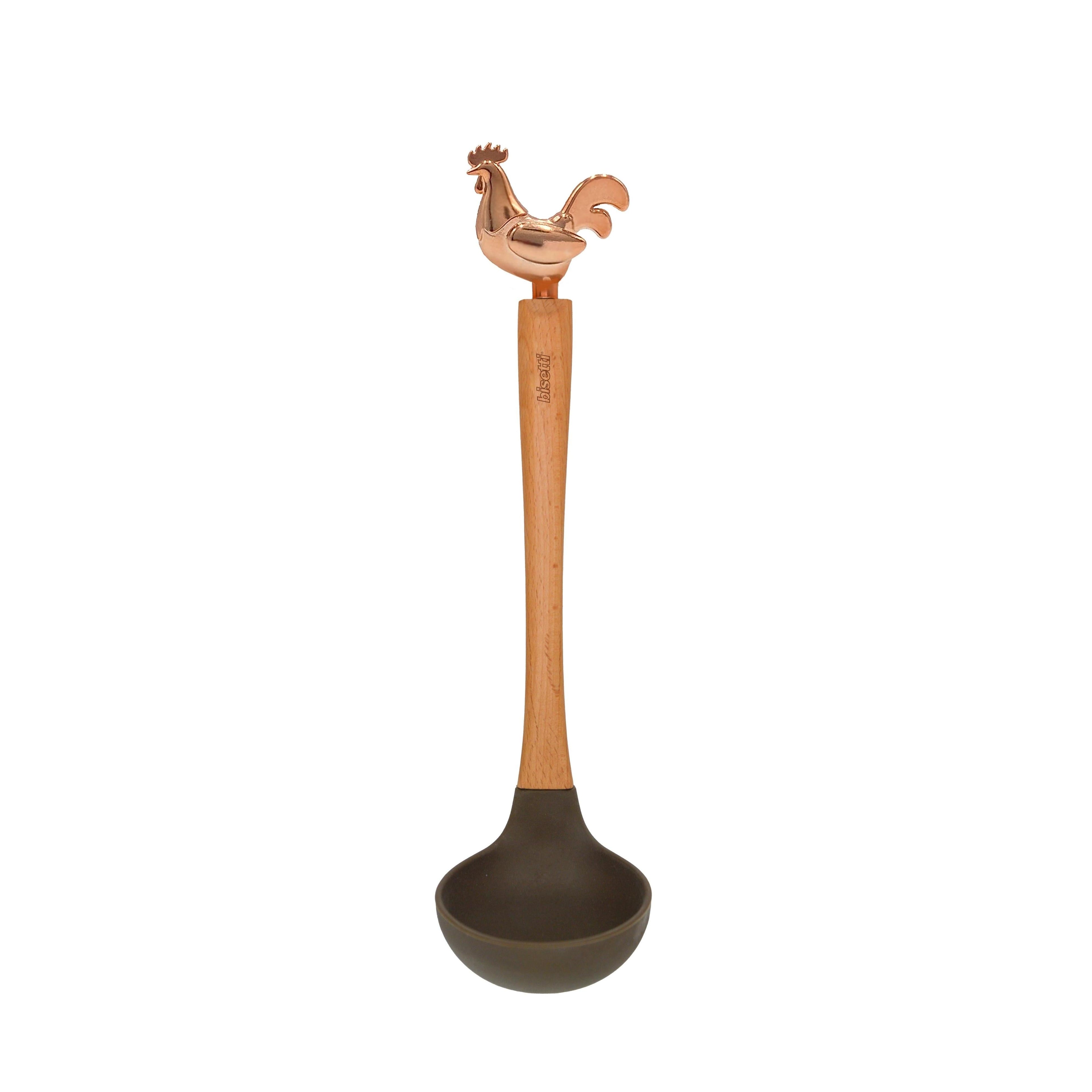 Louche En Silicone « Cocorico » Avec Manche En Hêtre Naturel
