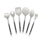 Ensemble De 6 Ustensiles De Cuisine En Silicone Blanc Pierre Avec Support Métallique.
