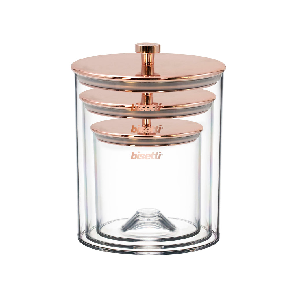 Stonerose
Trois Bocaux Hermétiques 
Économe D’Espace Et Empilable
Matériau Acrylique
Couleur Or Rose
Boîte Cadeau
