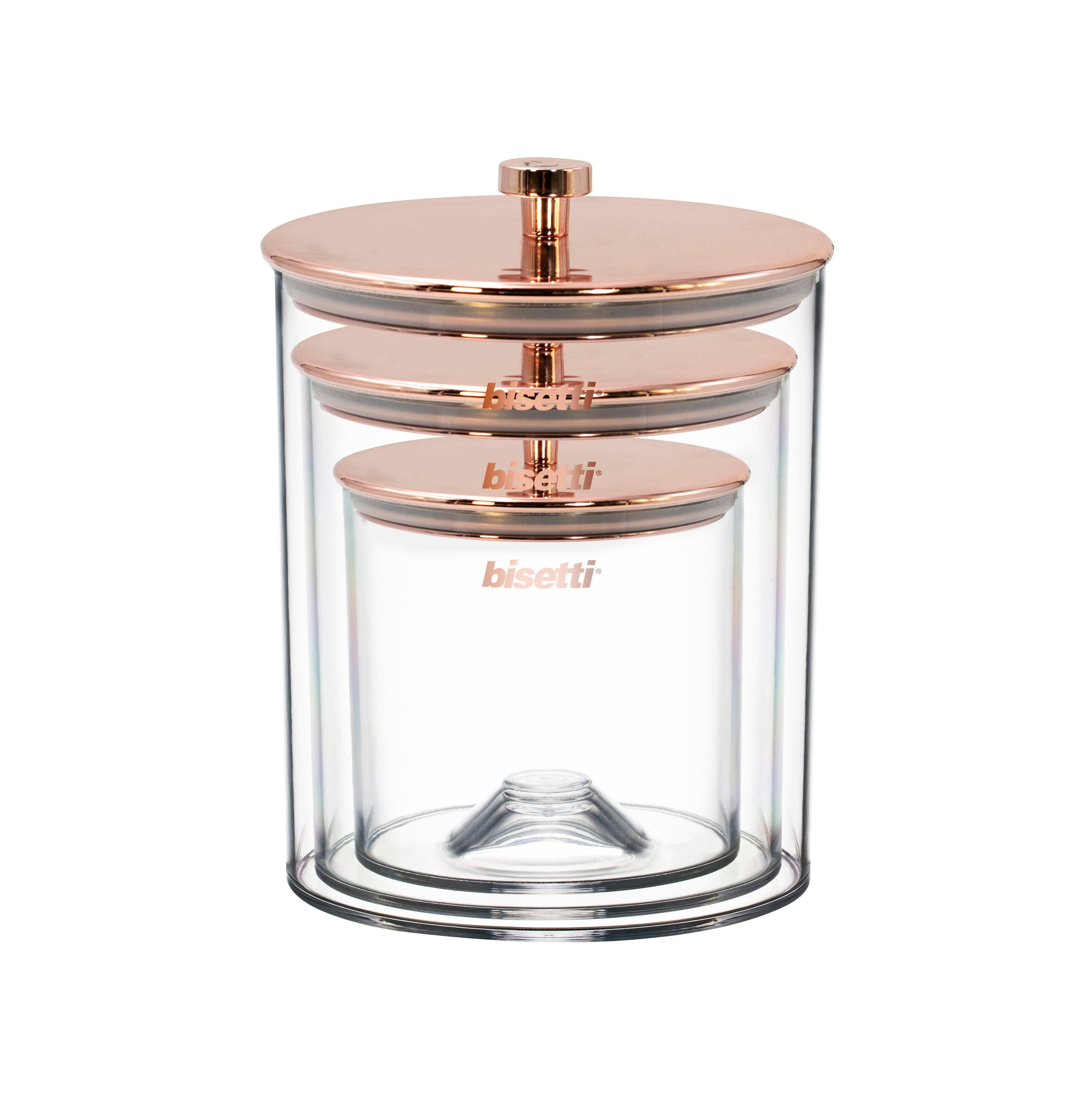 Stonerose
Trois Bocaux Hermétiques 
Économe D’Espace Et Empilable
Matériau Acrylique
Couleur Or Rose
Boîte Cadeau