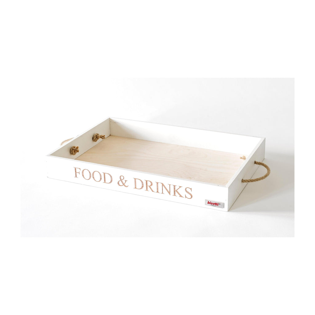Plateau Rectangulaire « Nourriture & Boissons » Avec Poignées En Corde 
Stonewhite