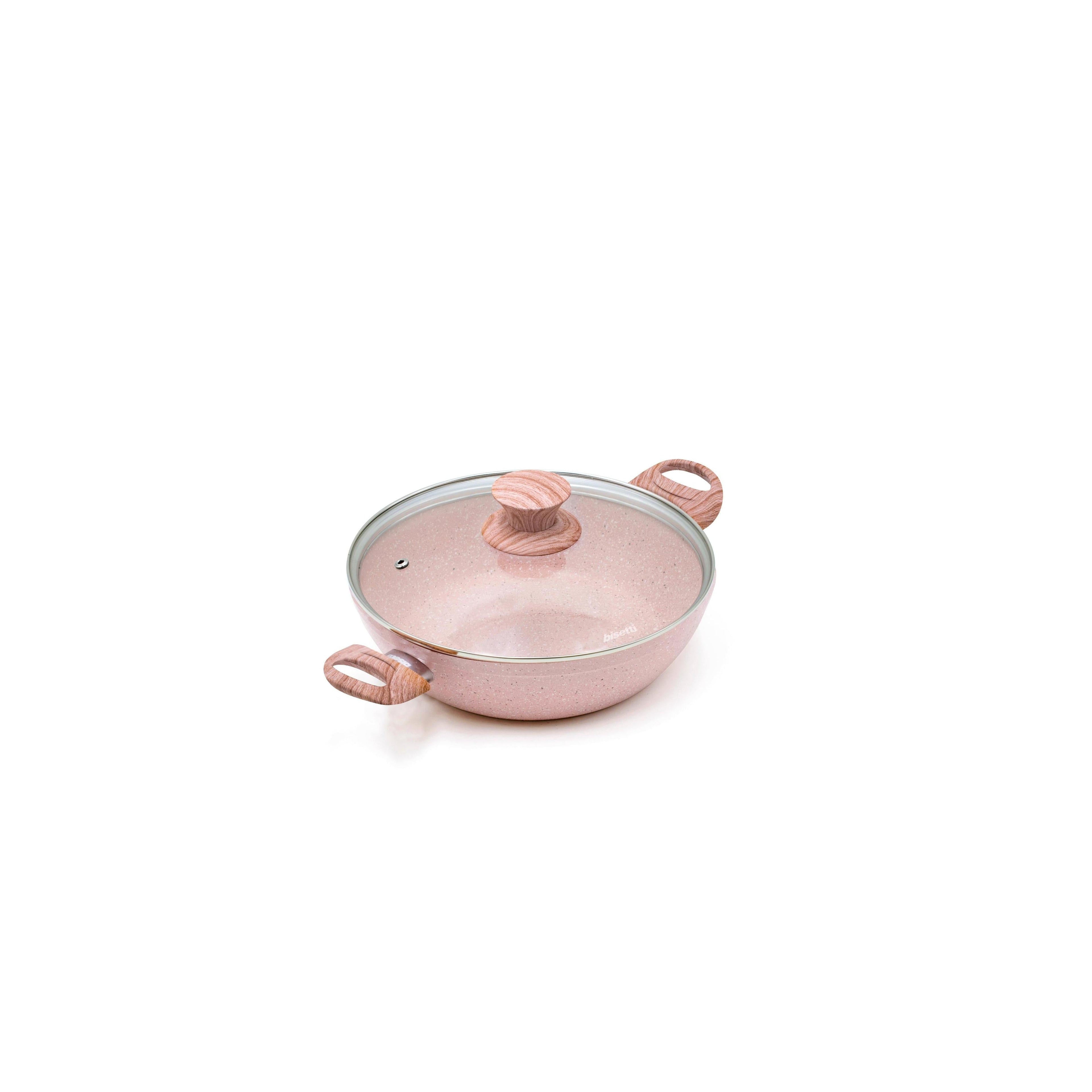 Casserole 24 CM - Stonerose - Avec Couvercle Et Poignée En Bois