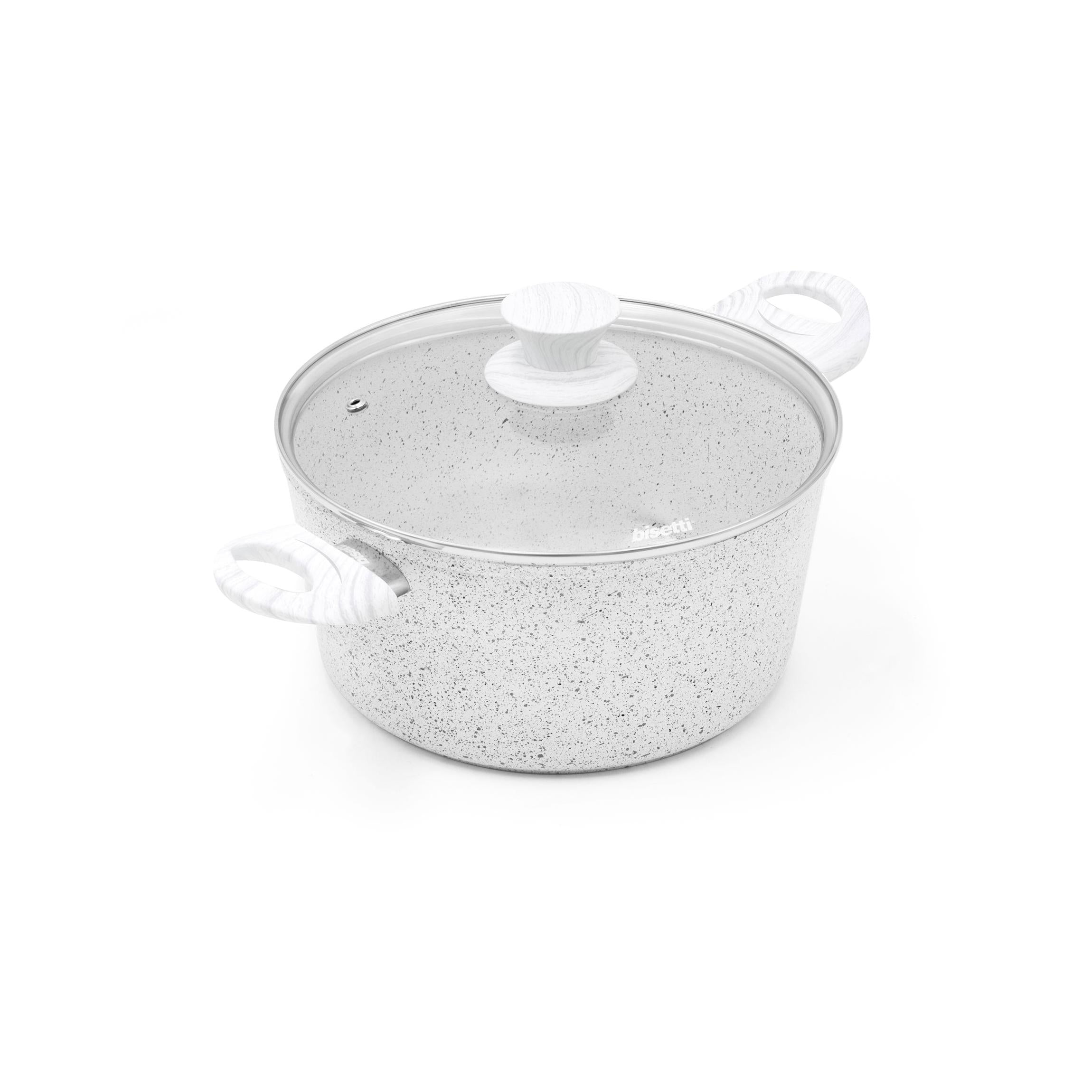 Cassere Ø 24 Cm « Stonewhite » Avec Poignée De Couvercle, Effet Bois Blanc