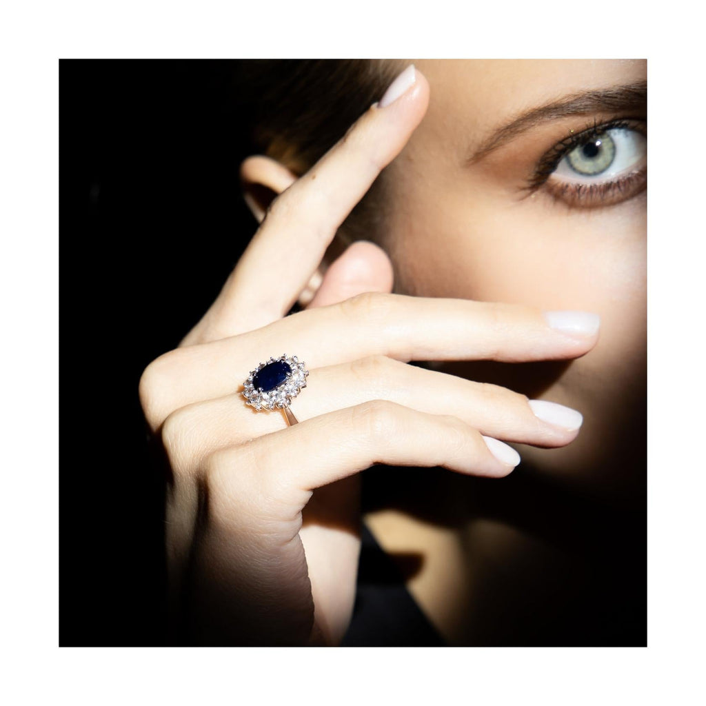 Bague "Soleil Bleu" - Or Blanc 375/1000