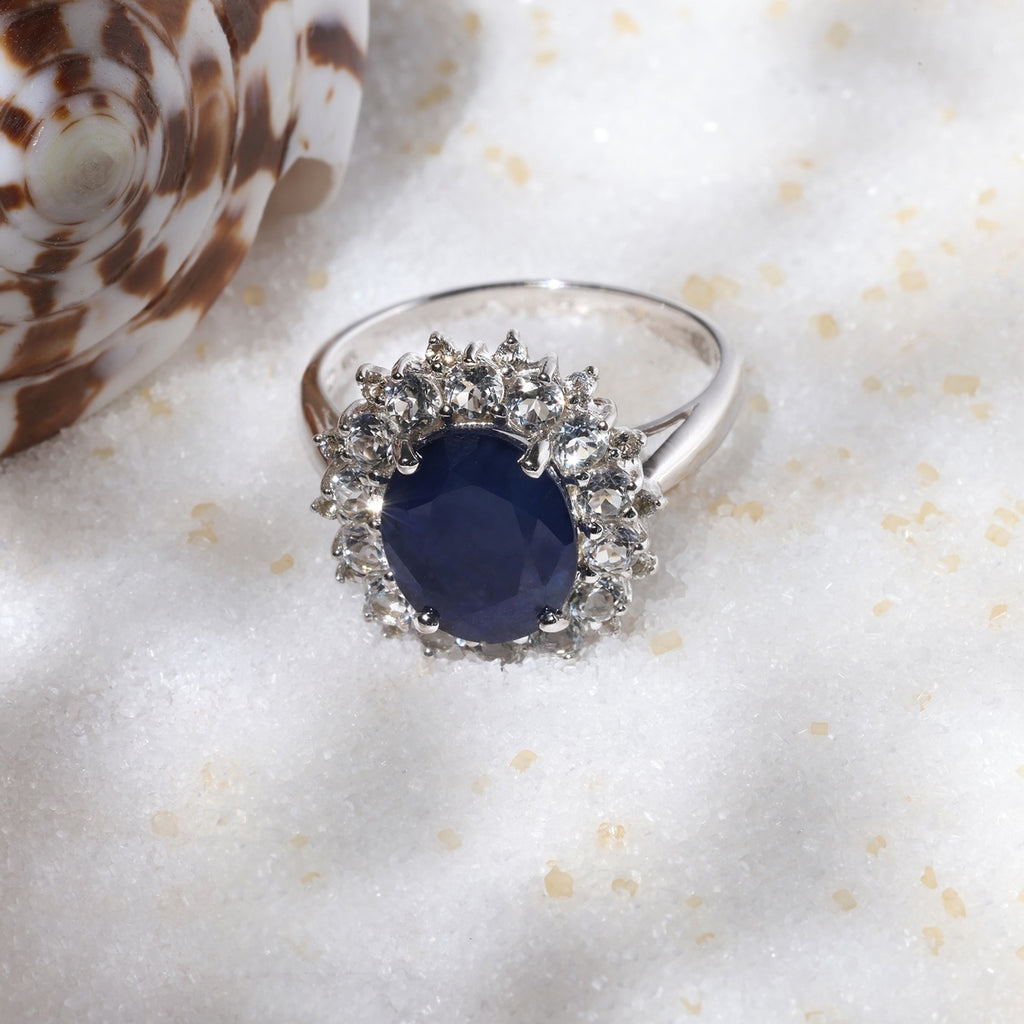 Bague "Soleil Bleu" - Or Blanc