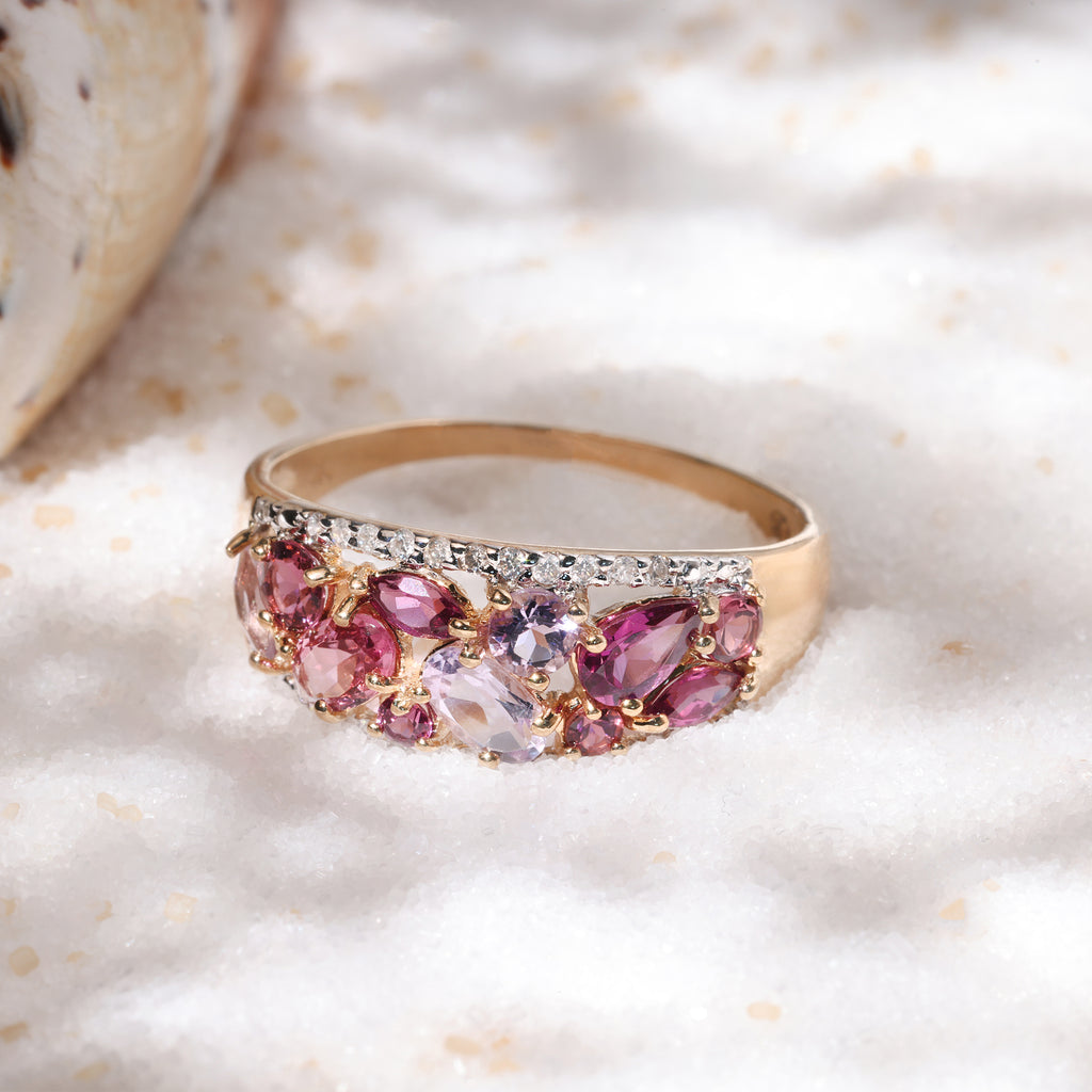 Bague "Rhodomix" D 0,15/22 Am 0,34/3 Rhodolite 0,49/4 Tourmaline 0,44/4