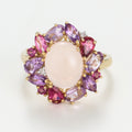 Bague "Ayseld0,022/2 Am0,42/3 Pam0,78/4 Rho0,18/3 Quartz Rose 3,20/1 Ptour0,58/3