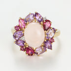 Bague "Ayseld0,022/2 Am0,42/3 Pam0,78/4 Rho0,18/3 Quartz Rose 3,20/1 Ptour0,58/3