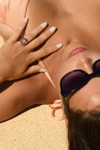 Bague "Ayseld0,022/2 Am0,42/3 Pam0,78/4 Rho0,18/3 Quartz Rose 3,20/1 Ptour0,58/3