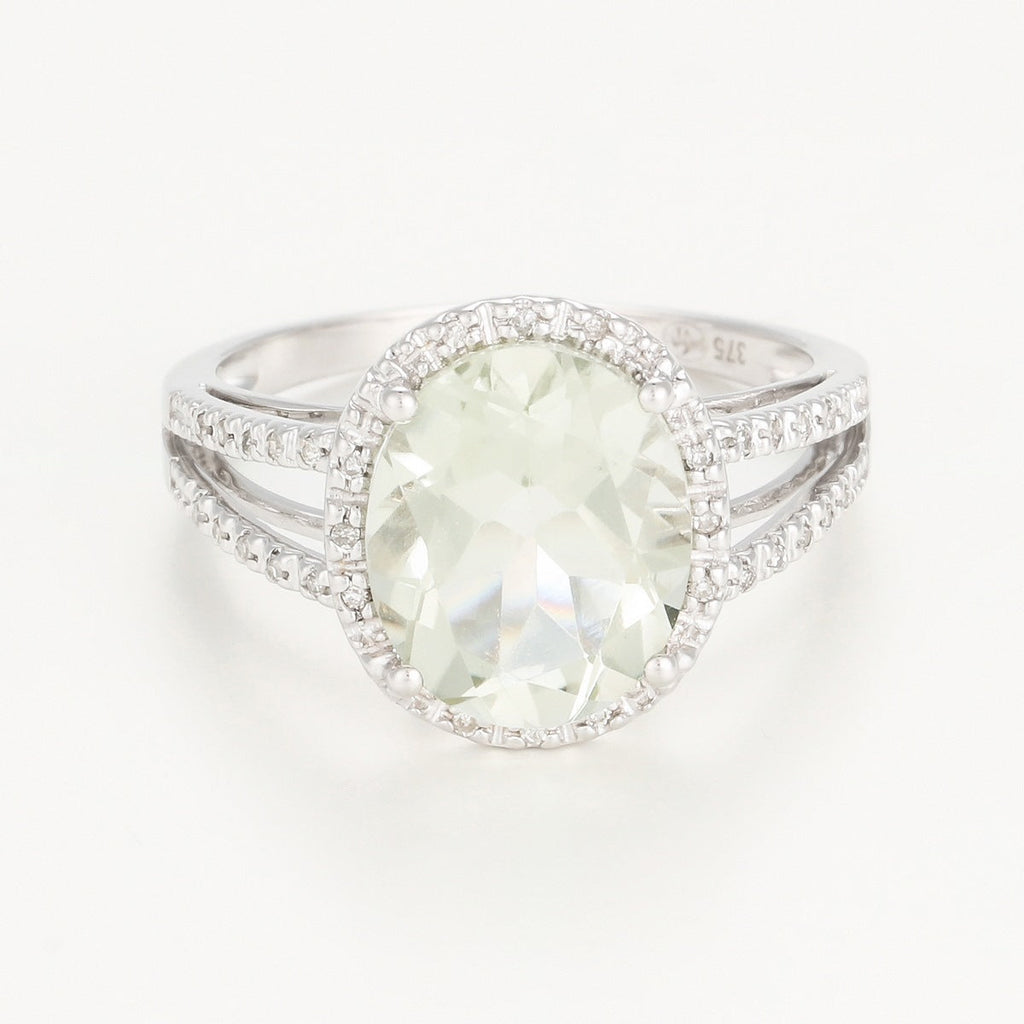 Bague "Ovale Amethyste Verte" - Or Blanc 375/1000