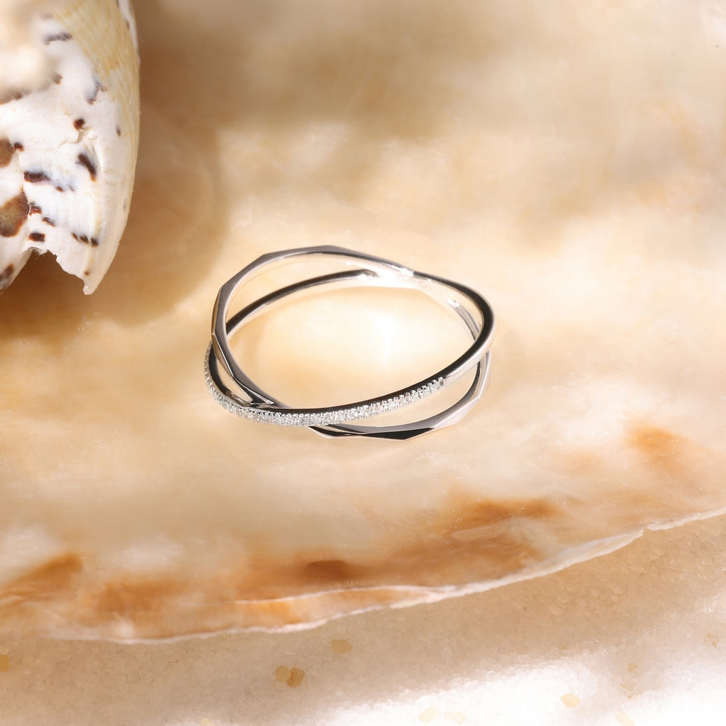 Bague "Croisé Géométrique" - Or Blanc
