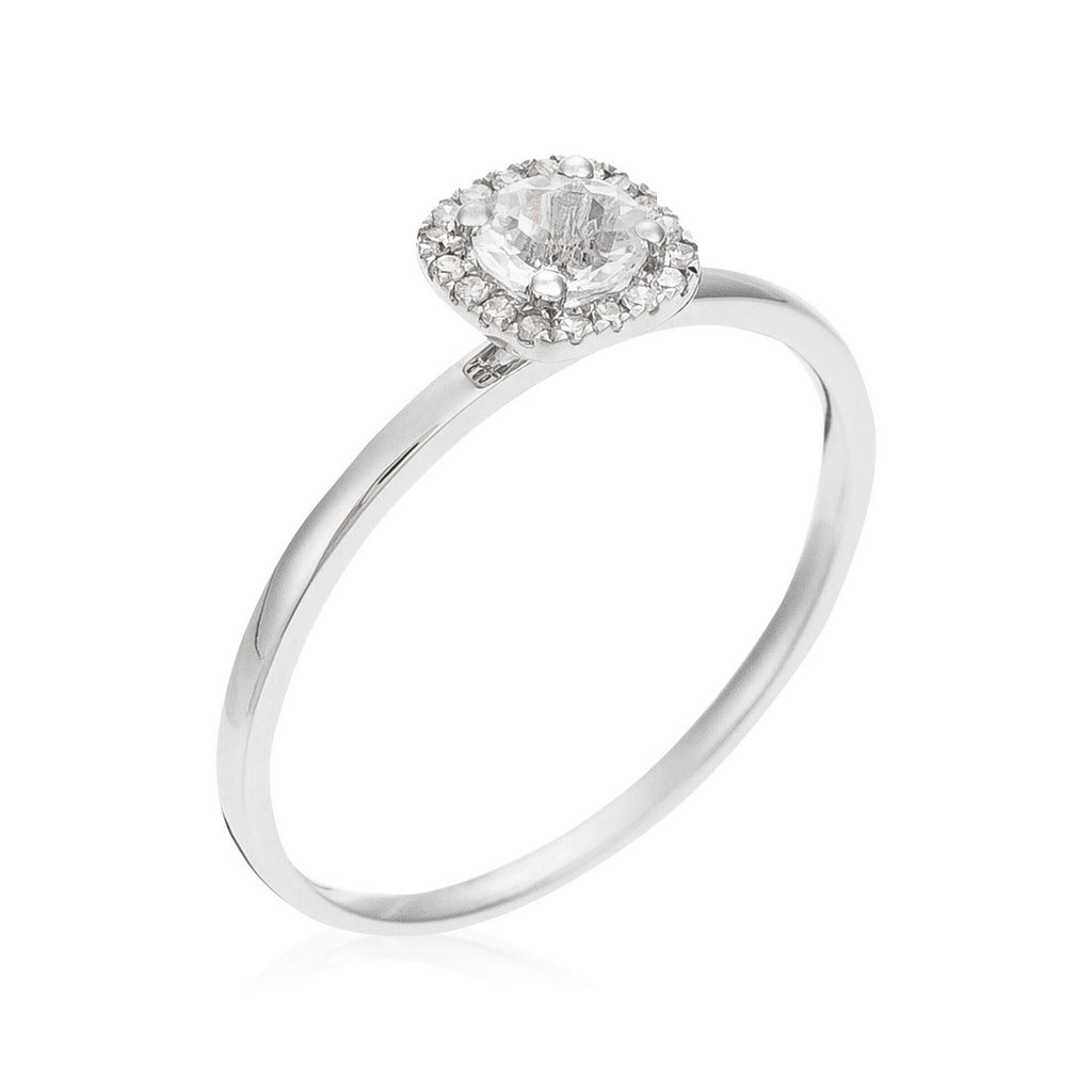 Bague "Carré Topazien" Diamants 0,05/18 Et Topaze Blanche 0,32Ct/1 - Or Blanc