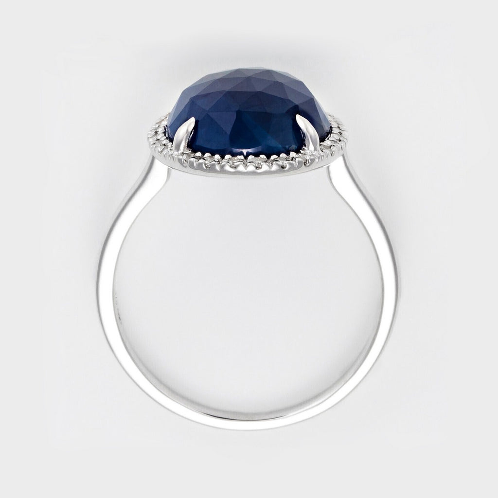 Bague "Bermudes Nouvelles" Or Blanc - Diamants 0.08 Ct Saphir 4.9 Ct - Or Blanc