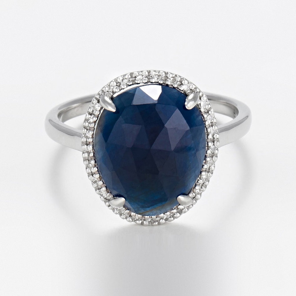 Bague "Bermudes Nouvelles" Or Blanc - Diamants 0.08 Ct Saphir 4.9 Ct - Or Blanc