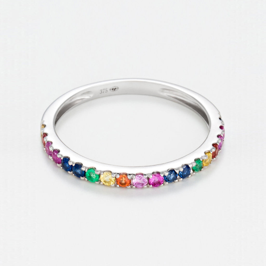 Bague "Colorful Love" E0,04/2 R0,08/3 S0,13/5 Os0,06/3 Ps0,08/3 Ys0,07/2 - Or Blanc 375/1000