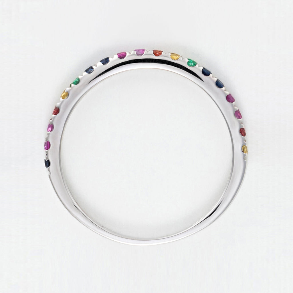 Bague "Colorful Love" E0,04/2 R0,08/3 S0,13/5 Os0,06/3 Ps0,08/3 Ys0,07/2 - Or Blanc 375/1000
