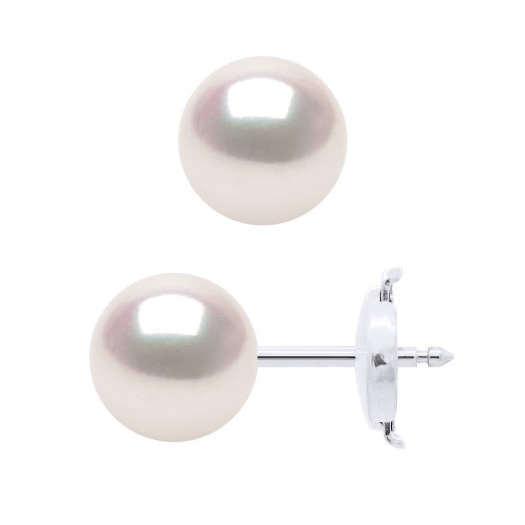 Boucles D'Oreilles Perles Akoya - Tailles De 6 À 8 Mm - Système Securite - Or 750 - Miyazaki