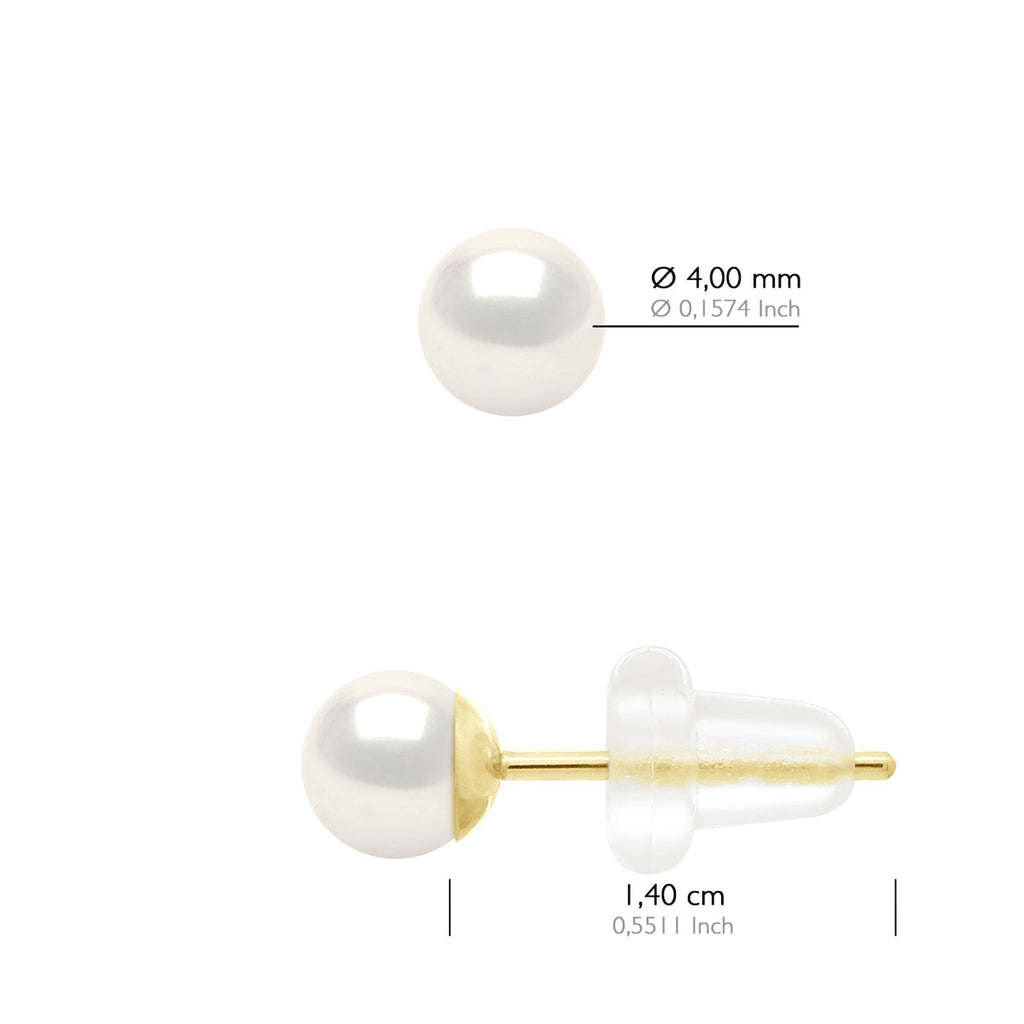 Boucles D'Oreilles Or Jaune 750 Millièmes - Véritables Perles De Culture D'Eau Douce Rondes 4-5 Mm