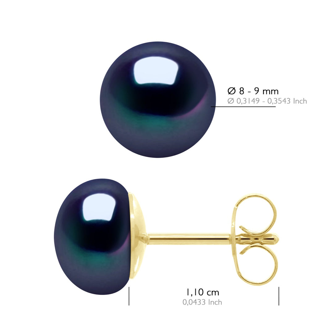 Boucles D'Oreilles Perles Boutons - Tailles De 8 À 10 Mm - Système Poussettes Luxe - Or 750 - Saint Cloud
