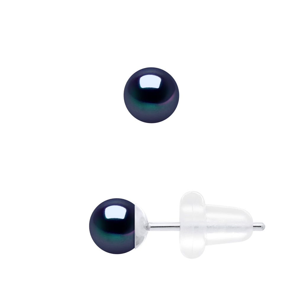 Boucles D'Oreilles En Or Blanc 750 Millièmes - Véritables Perles De Culture D'Eau Douce Ronde 4-5 Mm
