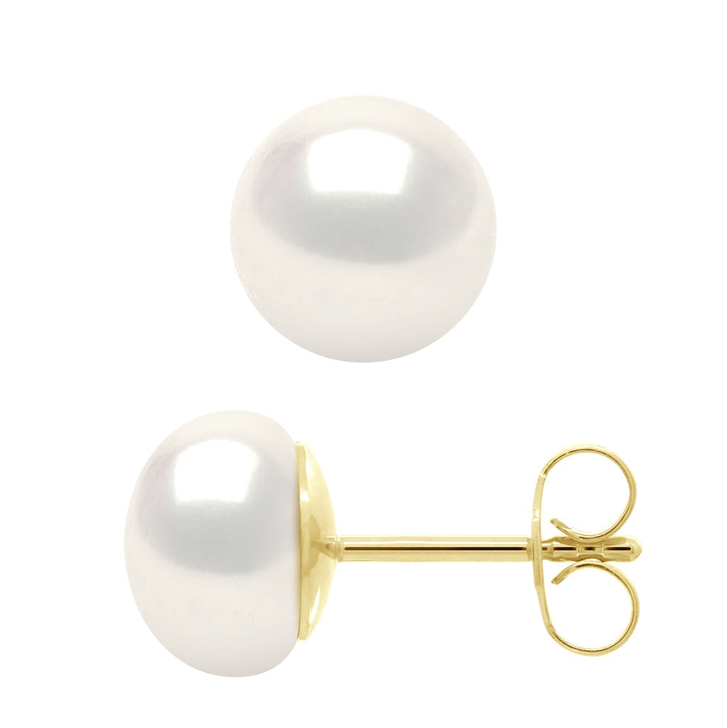 Boucles D'Oreilles Perles Boutons - Tailles De 8 À 10 Mm - Système Poussettes Luxe - Or 750 - Saint Cloud
