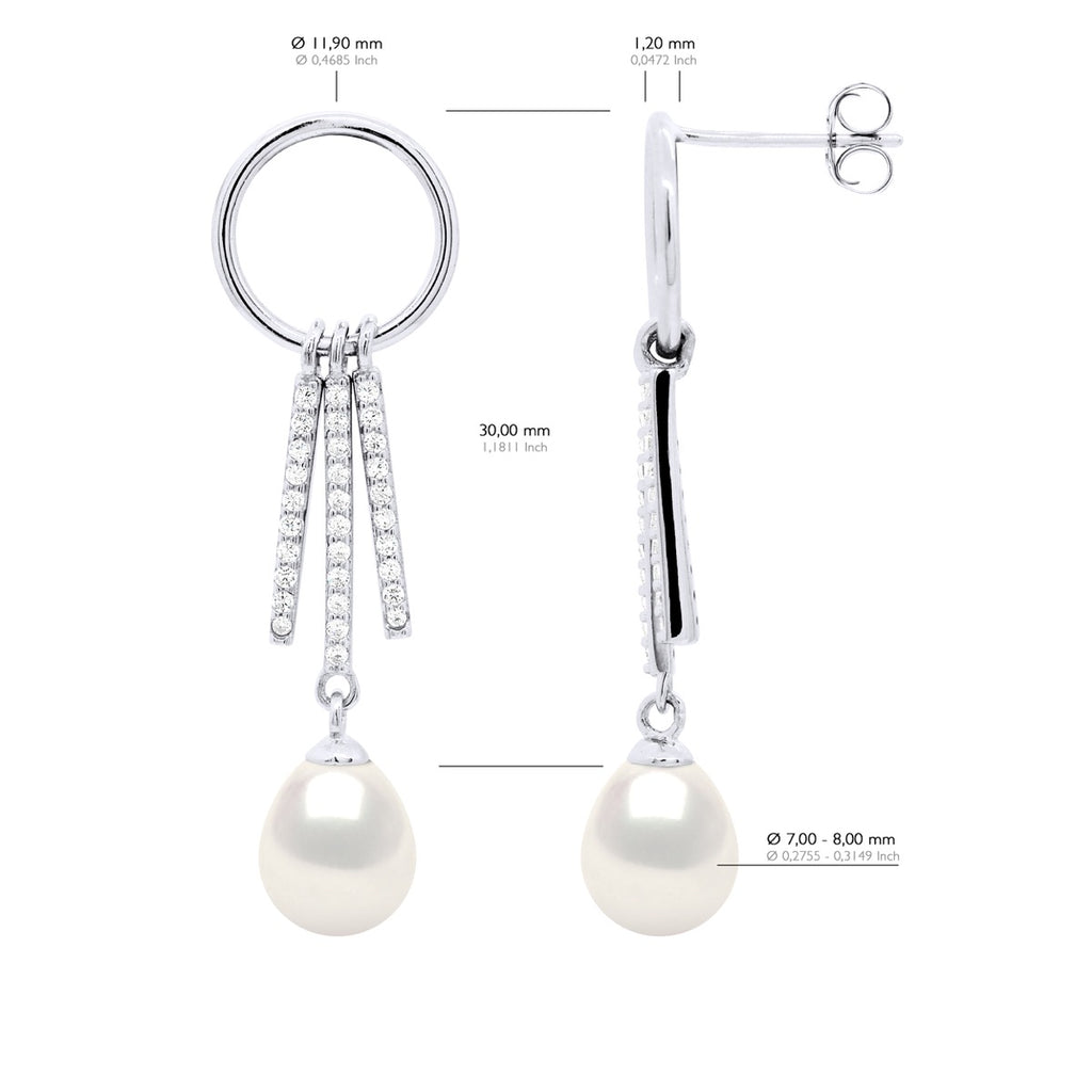 Boucles D'Oreilles Perles Poires 7-8 Mm - Système Poussettes - Argent 925 Millièmes - Plessis