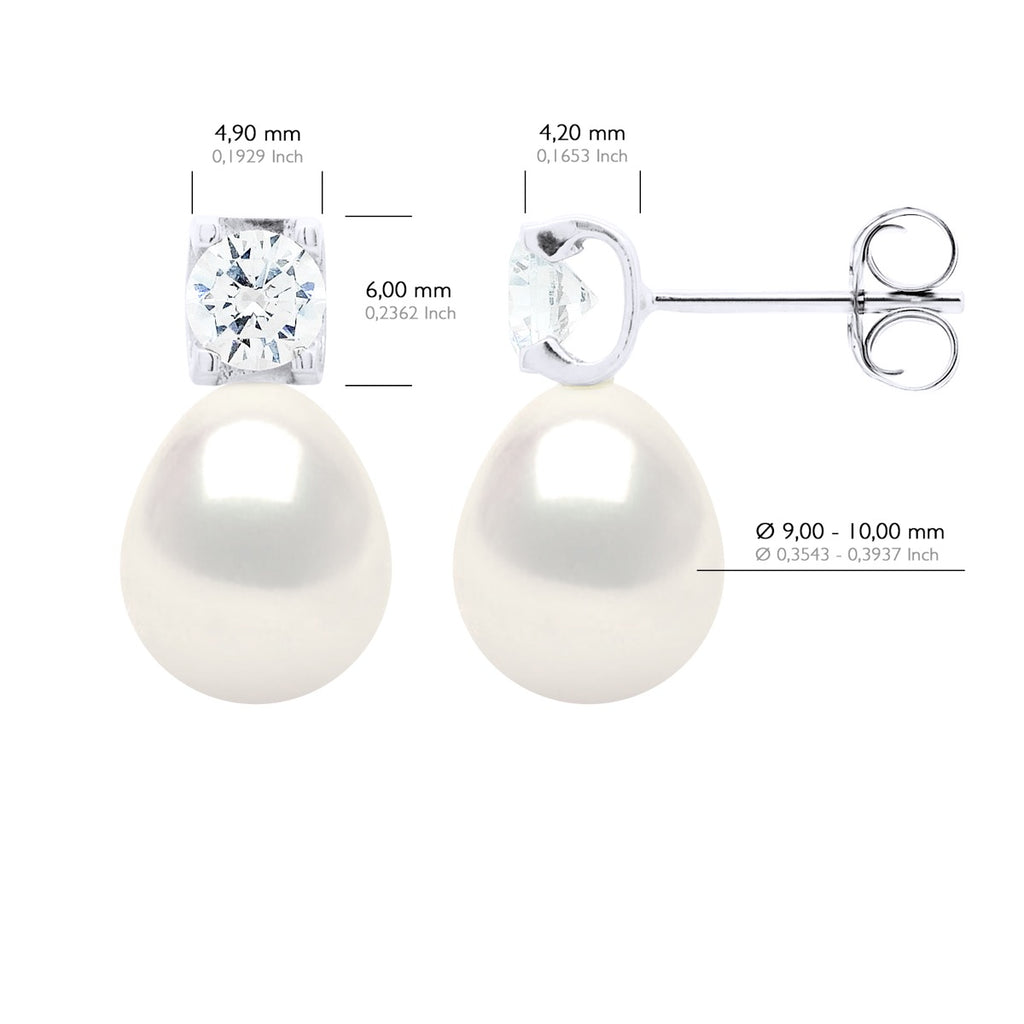 Boucles D'Oreilles Solitaire Et Perles Poires 9-10 Mm - Argent 925 - Coudrian