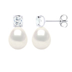 Boucles D'Oreilles Solitaire Et Perles Poires 9-10 Mm - Argent 925 - Coudrian