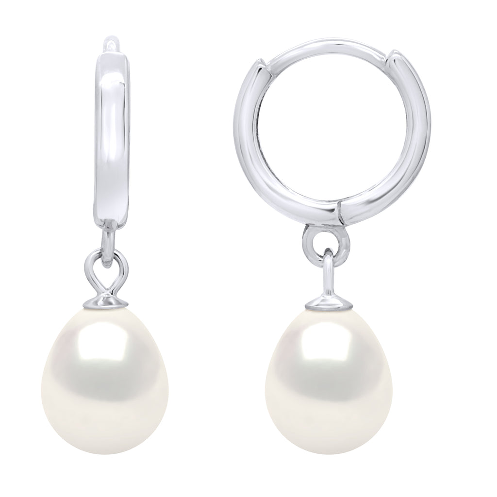 Boucles D'Oreilles Pendantes Véritables Perles De Culture D'Eau Douce Poires 8-9 Mm