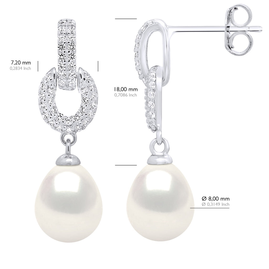 Boucles D'Oreilles Pendantes Véritables Perles De Culture D'Eau Douce Poires 8-9 Mm