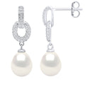 Boucles D'Oreilles Pendantes Véritables Perles De Culture D'Eau Douce Poires 8-9 Mm