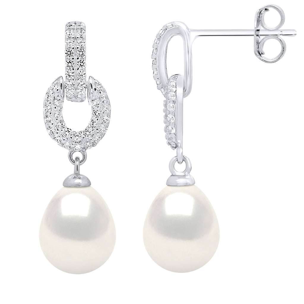 Boucles D'Oreilles Pendantes Véritables Perles De Culture D'Eau Douce Poires 8-9 Mm