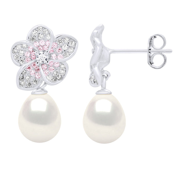 Boucles D'Oreilles Perles Poires 9-10 Mm - Système Poussettes - Argent 925 - Lavandou