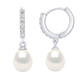 Boucles D'Oreilles Créoles Véritables Perles De Culture D'Eau Douce Poires 8-9 Mm
