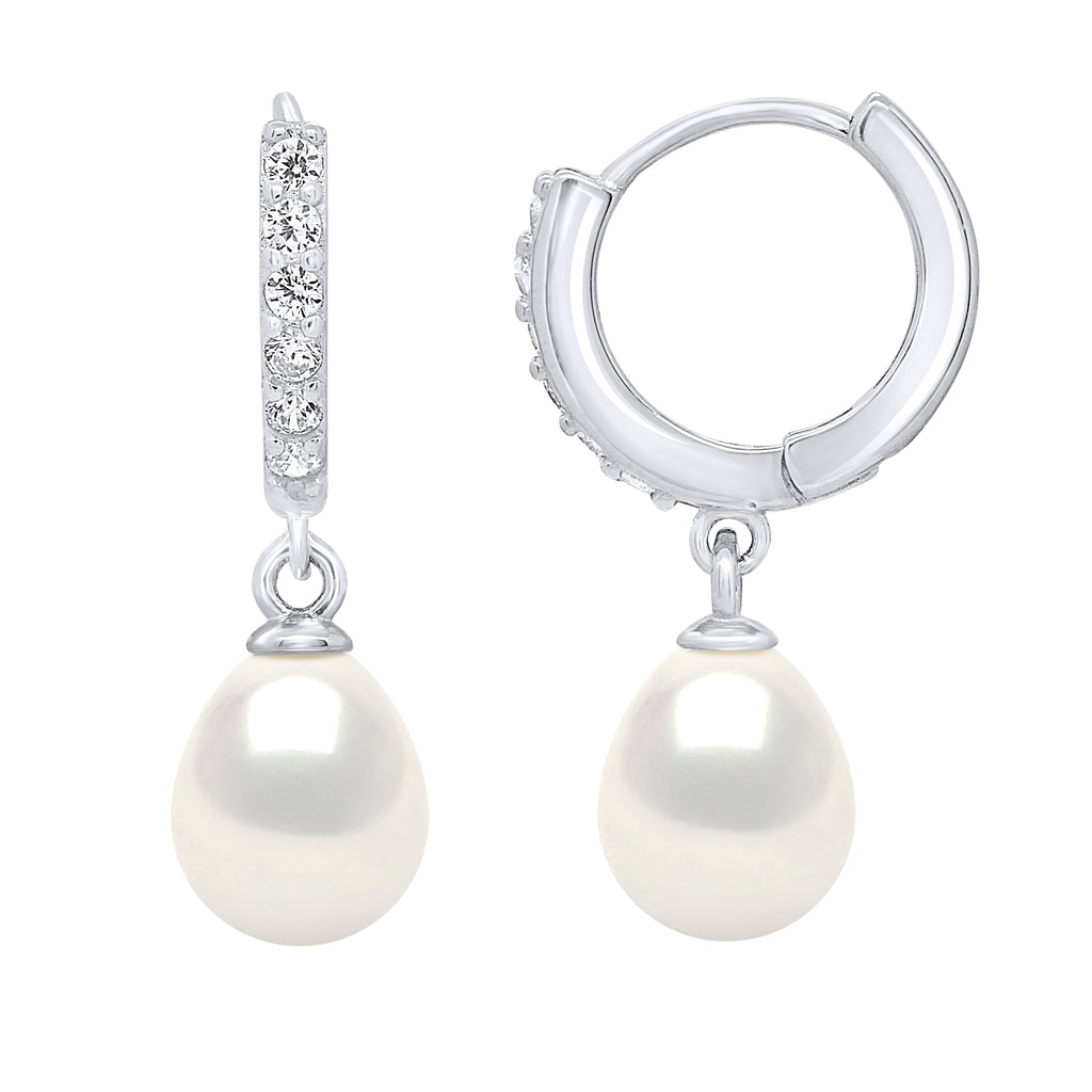 Boucles D'Oreilles Créoles Véritables Perles De Culture D'Eau Douce Poires 8-9 Mm