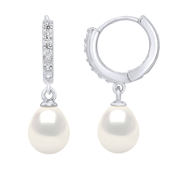 Boucles D'Oreilles Créoles Véritables Perles De Culture D'Eau Douce Poires 8-9 Mm