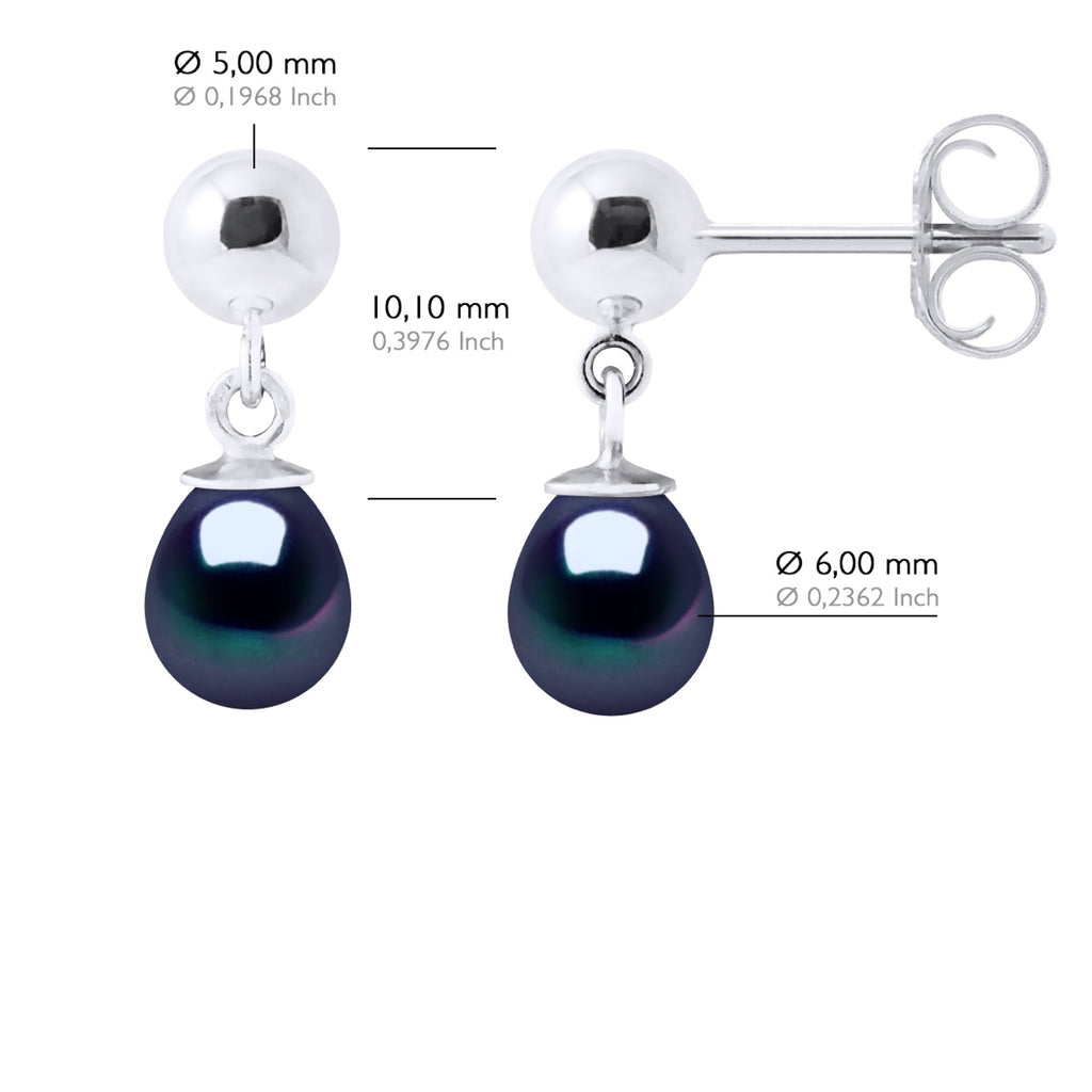 Boucles D'Oreilles En Argent 925 Millièmes Et Véritables Perles De Culture D'Eau Douce Poires 6-7 Mm