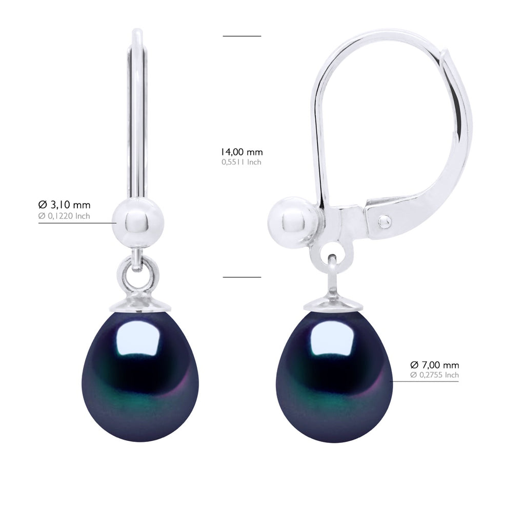 Boucles D'Oreilles En Argent 925 Millièmes Et Véritables Perles De Culture D'Eau Douce Poires 7-8 Mm