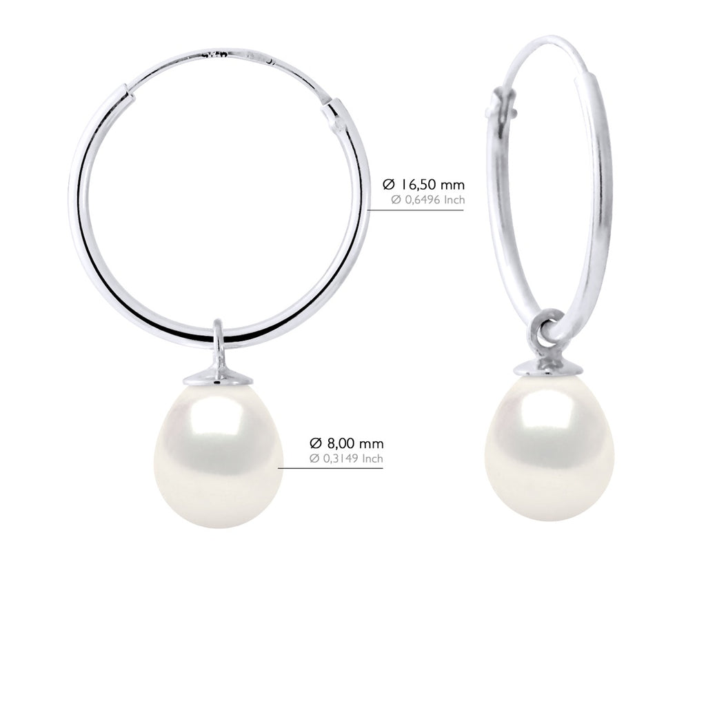 Boucles D'Oreilles Perles Poires 8-9 Mm - Système Créoles - Argent 925 - Saint Cyprien