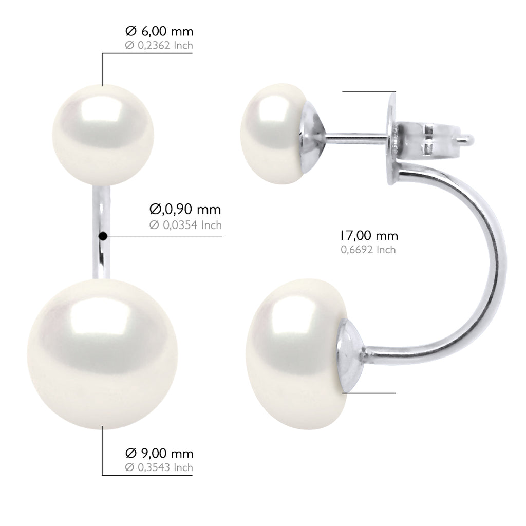 Boucles D'Oreilles Duo Véritables Perles De Culture D'Eau Douce Boutons 6 Et 9 Mm