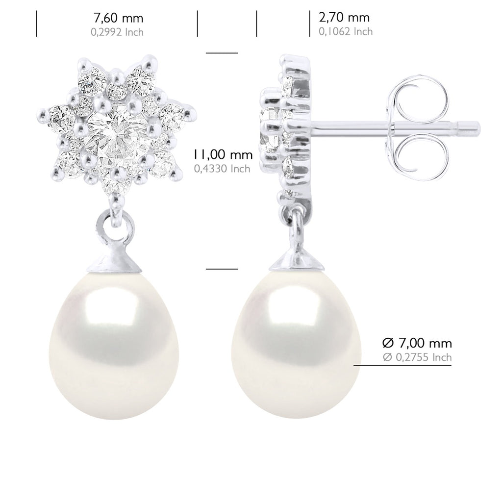 Boucles D'Oreilles Joaillerie Pendantes Perles 7-8 Mm -  Argent 925 - Saint Aygulf