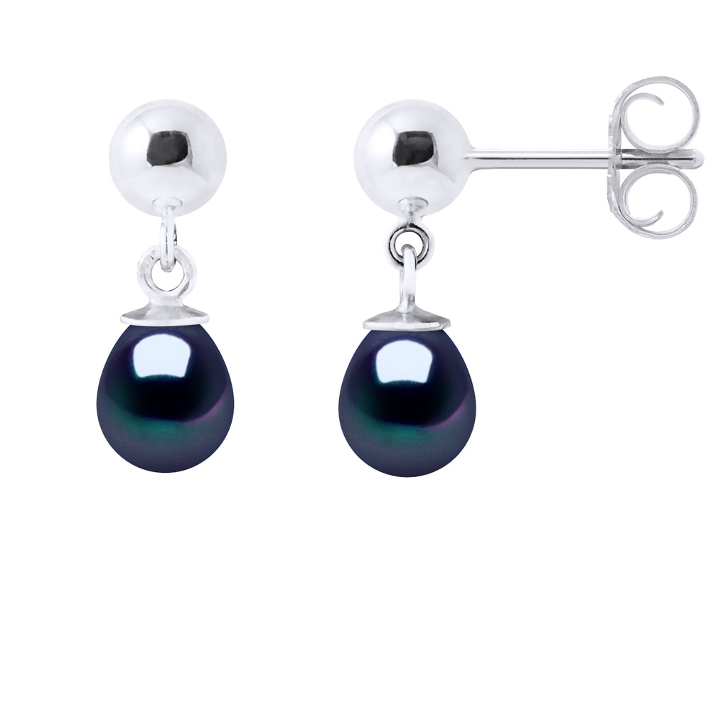 Boucles D'Oreilles En Argent 925 Millièmes Et Véritables Perles De Culture D'Eau Douce Poires 6-7 Mm