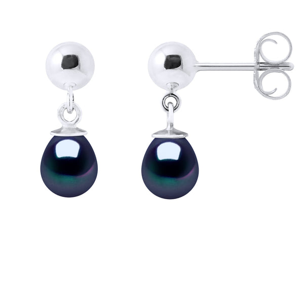 Boucles D'Oreilles En Argent 925 Millièmes Et Véritables Perles De Culture D'Eau Douce Poires 6-7 Mm
