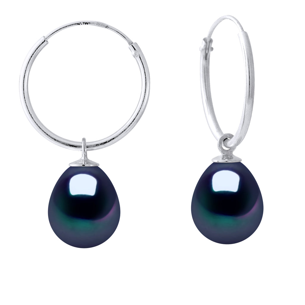 Boucles D'Oreilles Perles Poires 8-9 Mm - Système Créoles - Argent 925 - Saint Cyprien