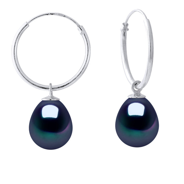 Boucles D'Oreilles Perles Poires 8-9 Mm - Système Créoles - Argent 925 - Saint Cyprien