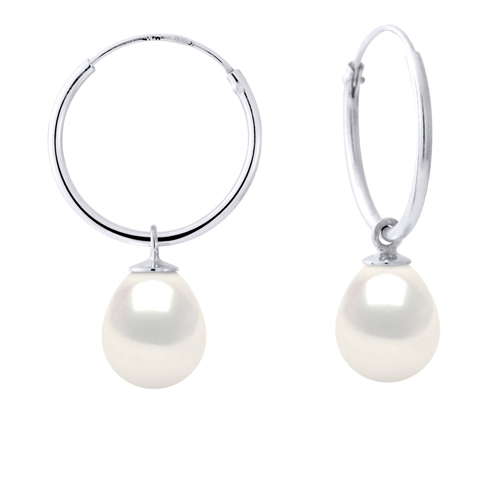 Boucles D'Oreilles Perles Poires 8-9 Mm - Système Créoles - Argent 925 - Saint Cyprien