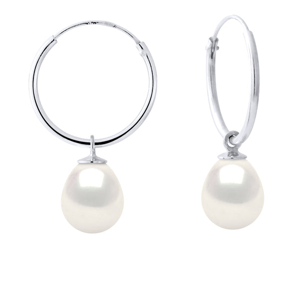 Boucles D'Oreilles Perles Poires 8-9 Mm - Système Créoles - Argent 925 - Saint Cyprien