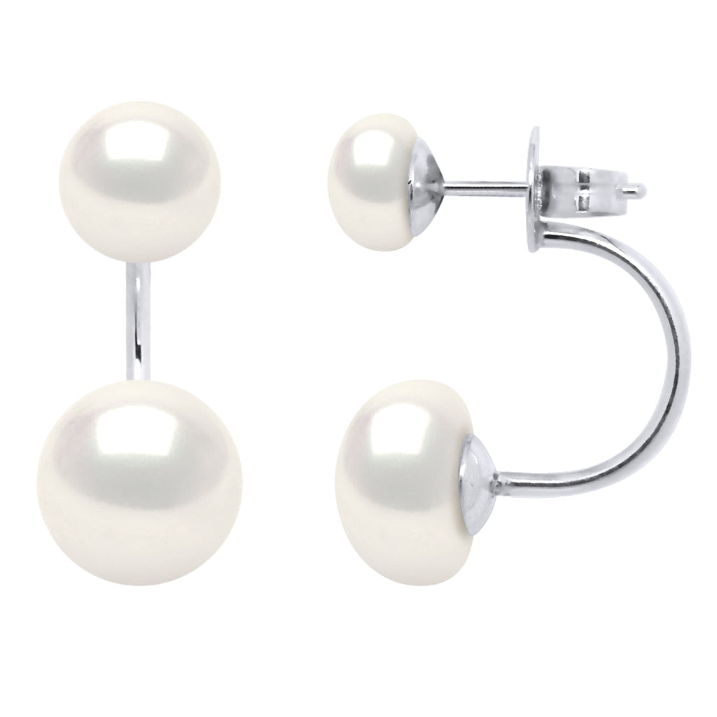 Boucles D'Oreilles Duo Véritables Perles De Culture D'Eau Douce Boutons 6 Et 9 Mm