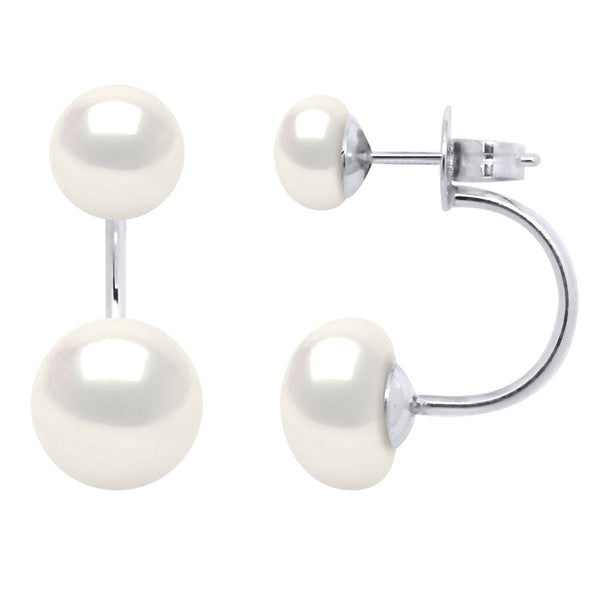Boucles D'Oreilles Duo Véritables Perles De Culture D'Eau Douce Boutons 6 Et 9 Mm