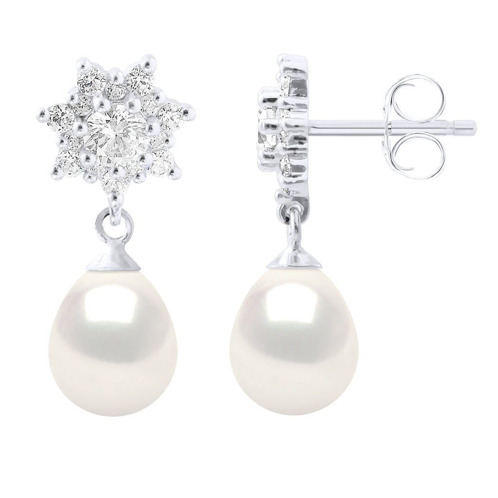 Boucles D'Oreilles Joaillerie Pendantes Perles 7-8 Mm -  Argent 925 - Saint Aygulf
